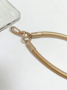 Litchi Pattern Premium Leather Reinforced Mobile Phone Lanyard Wrist Strap Chain Pendant Keychain Anti-Drop Short Rope - Champagne - View 6