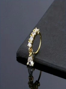 Kẹp mũi đính đá Rhinestone thanh lịch mới, nhẫn mũi có thể điều chỉnh với mặt dây chuyền bằng đồng hình giọt nước treo, phụ kiện trang sức kiểu xỏ khuyên - vòng mũi - Xem 1