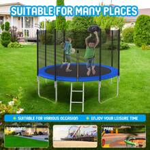 10FT 12FT 14FT Trampoline For Kids With Safety Net Enclosure Trampoline For Adults With Basketball Hoop Outdoor Trampolines 300LBS To 450LBS Weight Capacity ASTM Approved Backyards Trampoline - Blue - View 3