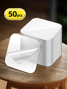 meike 50片加厚PVC胶带墙贴，6厘米双面方形强力防水透明多功能贴片，可自由裁剪，家居固定小物件必备，易于移除，不损坏家具，不留痕迹，家居浴室装饰秋季装饰返校 - 白色 - 查看 2