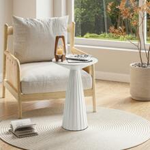 COZAYH Small Pedestal End Table Round Farmhouse Martini Table Wood Plant Stand Rustic Drink Table For Small Space Living Room, Walnut, Black, White - 凹槽錐體底座 白色 - 查看 2