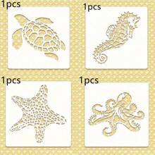 4/8入組卡通海洋動物中空畫板，中空剪裁裝飾噴繪版，學生繪圖工具，中空剪裁日記 - 彩色 - 查看 11