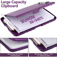 1pc Clipboard With Storage, A4 Loose Leaf Clip With Pen Holder For Care, Heavy-Duty Storage Clipboard With Thin Clip, Clipboard Folder With Side Opening, Smooth Writing Clipboard For Both Men And Women, Essential For Office Workers(Purple) - 紫色 - 查看 3