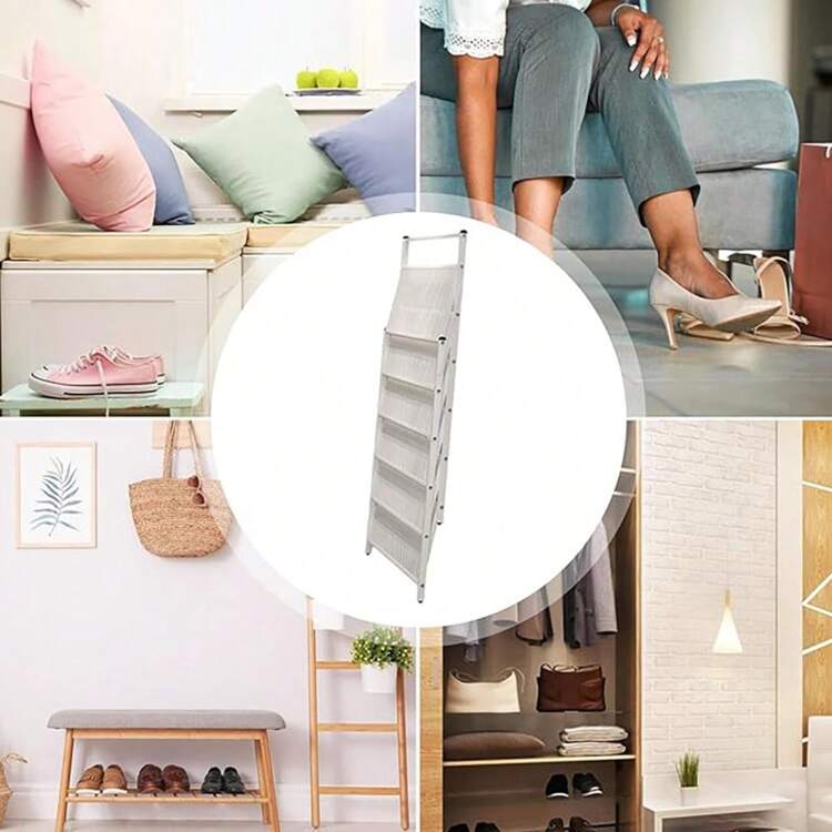 LIVINGANDHOME Living And Home Free Standing Foldable Shoe Storage,Bamboo Shoe Storage Rack Shoe Shelf,Home Door Shoe Shelf Organizer Rack,Installation-Free Multi-Layer Shoe Racks For Entryway, Corner,Closet, Hallway, Bedroom - White - View 9
