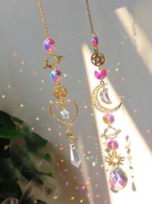 1Pc/3Pcs Gold Planet Galaxy Crystal Wind Chime Sun Catcher Star Moon Lighting Pendant Suitable For Home Garden Hanging Decoration Holiday Party Girl Gift,Home Decor ,Room Decor,Wall Decor Gifts Birthday Graduation