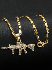 1 Stück modische Hip-Hop-Stil Herren-Halskette mit vollständig eingefasstem Zirkonia Feuerwaffen-Anhänger, Western