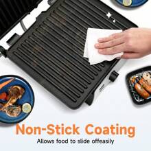 Pukomc 3-In-1 Breakfast Panini Press Electric Indoor Grill - Features Non-Stick Baking Tray, Temperature Control Knob, 180-Degree Hinge For Easy Opening, Accommodates Various Ingredients, Includes Drip Tray. - Black - View 6
