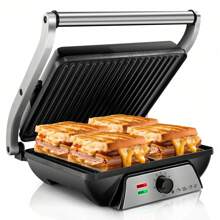 Pukomc 3-In-1 Breakfast Panini Press Electric Indoor Grill - Features Non-Stick Baking Tray, Temperature Control Knob, 180-Degree Hinge For Easy Opening, Accommodates Various Ingredients, Includes Drip Tray. - Black - View 8