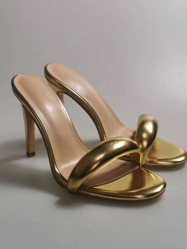 Sandalias de tacón aguja con punta abierta para mujer, modelo dorado para pasarela de moda