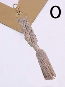 1pc Minimalist Woven Keychain For back to school - Khaki - View 28