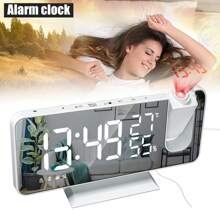 Projection Alarm Clock, Radio Alarm Clock Digital Alarm Clock With FM Radio, 7" LED Mirror Screen, Dual Alarm With USB Port, 4 Projection Brightness, 180 ° Flip Display And 12 / 24Hr - Silver - View 2