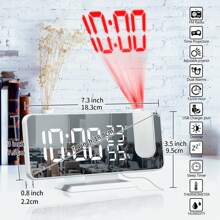 Projection Alarm Clock, Radio Alarm Clock Digital Alarm Clock With FM Radio, 7" LED Mirror Screen, Dual Alarm With USB Port, 4 Projection Brightness, 180 ° Flip Display And 12 / 24Hr - Silver - View 6