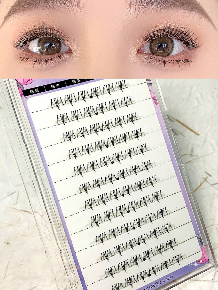 72 Cụm Faux Mink Fur Fluffy Slouchy Mở rộng lông mi giả 3 bước, 12 hàng uốn dài tự nhiên với cuống vô hình, có thể tái sử dụng, để trang điểm hàng ngày & văn phòng - C - Xem 1