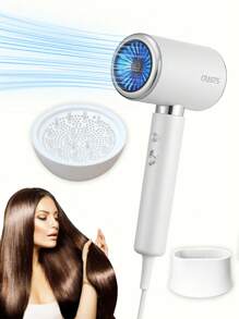 CRASTS White High-Power Hair Dryer With Three-Level Wind Speed & Temperature Control, One-Button Switching Cold & Hot Wind, Equipped With Drying Hood And Nozzles, MD-19 - UK Plug(220-240V) - View 2