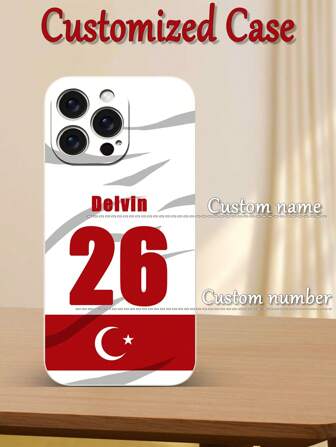 Customized Football Style Soft TPU Shell Phone Case With Name & Number Printed, Khaki, Full Protection, Compatible With Apple IPhone 6/7/8/XS/XR/11/12/13/14/15 Plus, Perfect For Gift, Personalized Name, Team Number, Birthday, Graduation, Anniversary, Valentine's Day, Christmas, Best Choice For Custom Phone Case