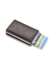 Cartera minimalista para hombre, soporte de tarjeta anti-RFID con monedero para tarjetas de crédito de bloqueo RFID para hombres y mujeres, tarjetero delgado con función bancaria segura, cartera minimalista emergente delgada con tamaño pequeño negro metálico con bloqueo, monedero pequeño con pop up