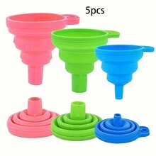 1 set di 3 pezzi - Imbuto azzurro pieghevole per riempire bottiglie, mini imbuto flessibile in silicone per liquidi, marmellate, fagioli, automobili, portatile, riutilizzabile, lavabile, imbuto a pieghe per liquidi o ingredienti secchi, ideale per cucine e griglie all'aperto, disponibile in diversi colori - Multicolore - Visualizzare 3