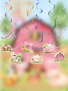 6入組粉色農場動物風格派對螺旋裝飾吊飾，粉色主題生日派對、嬰兒派對、家庭假期房間背景裝飾用品