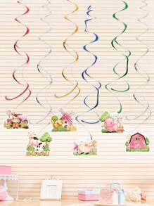 6入組粉色農場動物風格派對螺旋裝飾吊飾，粉色主題生日派對、嬰兒派對、家庭假期房間背景裝飾用品