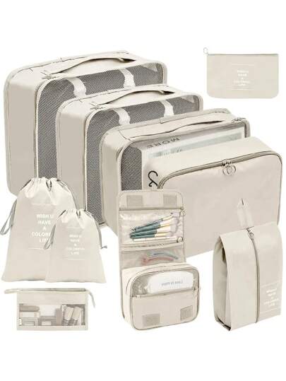 7/8/9/10 Pcs Set Makeup Organizer Storage Bags Travel Suitcase Packing Cubes Set Cases Portable Luggage Clothes Shoe Tidy Pouch Folding Travel Bag For Suitcase Overnight Bag Gym Bag Duffle Bag Weekend Bag Duffel Bag For Luggage Carry On Bag College Bag Luggage Bags Weekender Bag Hospital Bag Holiday Winter Bag For School School Accessories School Stuff