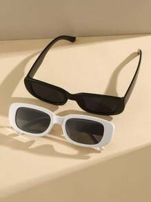 1/2 Pieces/Set Women's Black And White Plastic Frames Square Beach Sun Shade Fashion Glasses,It Is The Perfect Gift For Christmas Or Valentine's Day - Multicolor - View 7