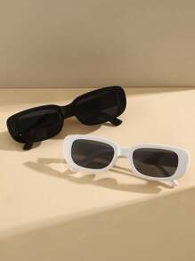 1/2 Pieces/Set Women's Black And White Plastic Frames Square Beach Sun Shade Fashion Glasses,It Is The Perfect Gift For Christmas Or Valentine's Day - Multicolor - View 8