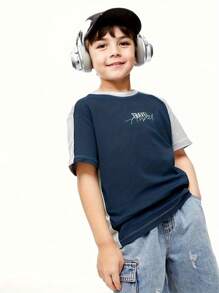 Annil Camiseta de punto de manga corta con cuello redondo y estampado de letras para niños preadolescentes, nueva y casual para verano, de algodón peinado y versátil