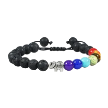 魅力大象吊墜手鍊，串珠手編手鍊，黑白天然石首飾男女禮物 - 彩色 - 查看 15