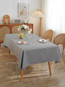 1pc Solid Color Linen Waterproof Oil Resistant Rectangular Tablecloth, Home/Outdoor Use For Dining, Birthday, Wedding, Restaurant - Grey - View 5