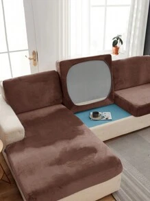 1pc Solid Color Silver Fox Velvet Stretch Sofa Seat Cushion Cover, Dust-Proof Decorative Sofa Protector, Suitable For Hotel, Bedroom, Living Room Sofa, Dark Gray, Black, Champagne