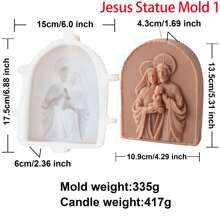 大型耶稣雕像蜡烛模具天主教使徒肖像石膏混凝土树脂铸造工具 DIY 耶稣家庭硅胶模具装饰 - 白色 - 查看 14