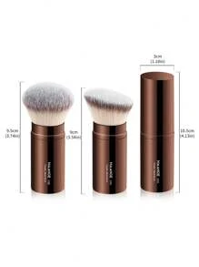 MAANGE 2 件装专业面部伸缩刷化妆刷腮红刷粉底刷散粉刷合成毛超柔软粉底刷适用于液体化妆品歌舞伎粉底刷在家或外出时使用 - 咖啡棕 - 查看 6