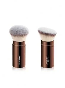 MAANGE 2 件装专业面部伸缩刷化妆刷腮红刷粉底刷散粉刷合成毛超柔软粉底刷适用于液体化妆品歌舞伎粉底刷在家或外出时使用 - 咖啡棕 - 查看 8