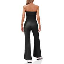 BZB Women's Strapless Ribbed Flare Jumpsuits One Piece Tube Top Casual Long Pants Rompers - 灰色 - 查看 2