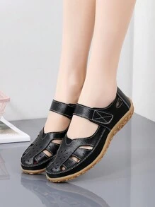 女士休闲镂空透气平底凉鞋，2025年夏季新款浴室拖鞋护士鞋，舒适防滑软底百搭夏季鞋，黑色 - 黑色 - 查看 3