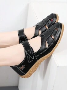 女士休闲镂空透气平底凉鞋，2025年夏季新款浴室拖鞋护士鞋，舒适防滑软底百搭夏季鞋，黑色 - 黑色 - 查看 5