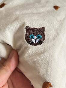 刺繡貓帆布袋，復古收納袋，化妝袋，拉鍊手提包 - 彩色 - 查看 10