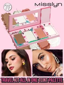 Misslyn PALETA DE MAQUILLAJE PARA VIAJE TODO EN , Paleta facial de 4 colores con paleta profesional de contorno, iluminador, rubor y bronceador para un maquillaje perfecto y de larga duración, fácil de aplicar, paleta de maquillaje multiusos de polvo de contorno y corrector, vegana, libre de crueldad animal