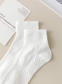 5 Pairs White Massage Bottom Socks, Solid Color Mid-Calf Socks, Korean Style Versatile Socks For Women, Suitable For Summer And Autumn/Winter, Sports Socks, Couple Socks - White - View 3
