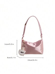 女士時尚簡約夏季單肩包，純色設計，搭配可愛吊飾，尺寸為9.4x5.5x3.1英寸，女士休閒日常手提包