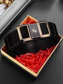 1pc Men's Fashionable Smooth Buckle Pu Leather Belt Without Gift Box Work Summer, School Casual, Business, Boyfriend Husband Father Dad Men Gift, Daily Wear, Fashion, Teen, Outdoor, Vacation, Athletic, Travel, Street, Boho, Vintage Fall, Autumn, Halloween Autumn-Winter Accessories,Suitable For Teens, Youth,Men,Casual, Outdoor, Athletic, Vacation, Graduation Gifts, Birthday, Daily Wear - Black - View 1