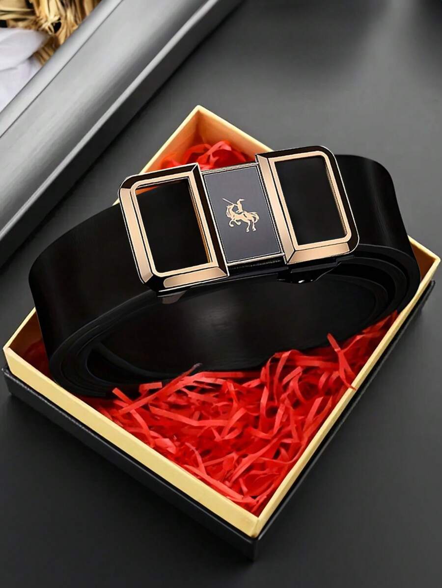 1pc Men's Fashionable Smooth Buckle Pu Leather Belt Without Gift Box Work Summer, School Casual, Business, Boyfriend Husband Father Dad Men Gift, Daily Wear, Fashion, Teen, Outdoor, Vacation, Athletic, Travel, Street, Boho, Vintage Fall, Autumn, Halloween Autumn-Winter Accessories,Suitable For Teens, Youth,Men,Casual, Outdoor, Athletic, Vacation, Graduation Gifts, Birthday, Daily Wear - Black - View 1