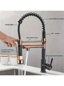 Copper Core Spring Tap, Kitchen Hot And Cold Pullable Faucet With Single/Double Water Outlet For Sink And Dishwashing - Rose Gold - View 4