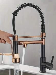 Copper Core Spring Tap, Kitchen Hot And Cold Pullable Faucet With Single/Double Water Outlet For Sink And Dishwashing - Rose Gold - View 2