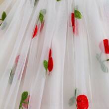 嬰兒女寶寶夏季刺繡雛菊公主裙，泡泡袖款式，新款薄肩帶花卉網紗連衣裙 - 米色 - 查看 5