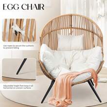 JAMFLY Egg Chair Outdoor Wicker Patio Chair, Oversized Lounger Chair With Cushion Egg Basket Chair For Indoor Living Room Bedroom Outside Patio Backyard Balcony - White - View 5