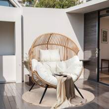 JAMFLY Egg Chair Outdoor Wicker Patio Chair, Oversized Lounger Chair With Cushion Egg Basket Chair For Indoor Living Room Bedroom Outside Patio Backyard Balcony - White - View 3