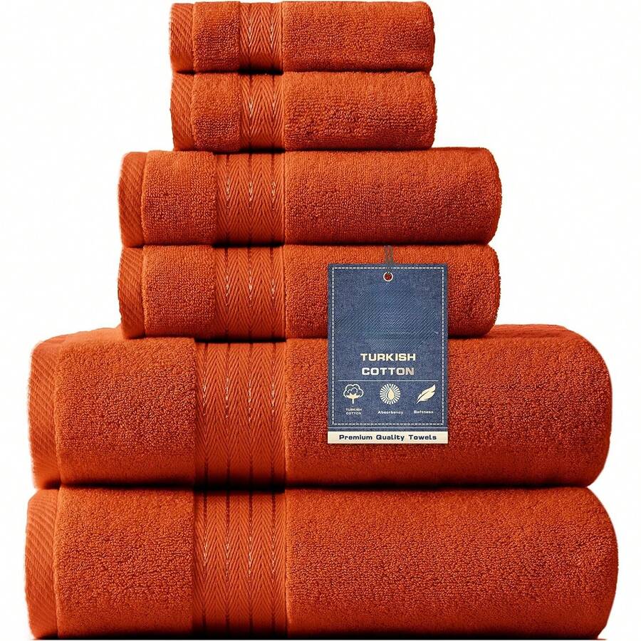Orange Bath Towels Set For Bathroom Cotton Thick Soft Absorbent Durable 650 GSM Towel Set Of 6, 2 Large Bath Towels, 2 Hand Towels, 2 Washclothes - 橘色 - 查看 1