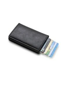 Cartera minimalista para hombre, soporte de tarjeta anti-RFID con monedero para tarjetas de crédito de bloqueo RFID para hombres y mujeres, tarjetero delgado con función bancaria segura, cartera minimalista emergente delgada con tamaño pequeño negro metálico con bloqueo, monedero pequeño con pop up