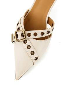 Mules Heels For Women Pointed Closed Toe Kitten Heeled Sandals Buckle Slip On Studded Pointed Stiletto Heels Party Dress Pumps - trắng - Xem 4